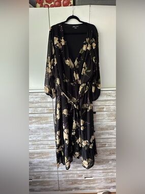 🌸 Ava & Viv Black Floral Faux Wrap Maxi Dress 2X